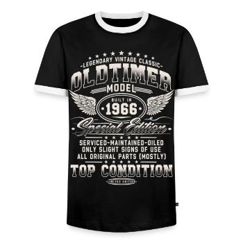 Oldtimer 1966 Jahrgang 60. Geburtstag Geschenk - Männer Kontrast-T-Shirt - Schwarz/Weiß - Vorne - AI Model Female 172 light (172cm) & AI Model Male 178 light (178cm)