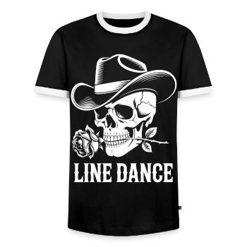 Line Dance Skull with Rose - Men's Ringer Shirt - black/white - Front - AI Model Female 172 light (172cm) & AI Model Male 178 light (178cm)