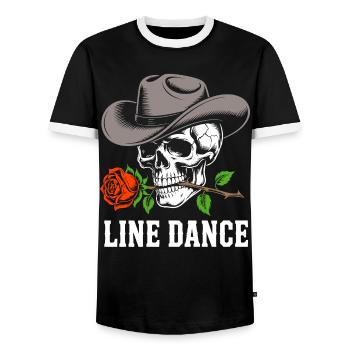 Western Skull Rose Hat Line Dance - Men's Ringer Shirt - black/white - Front - AI Model Female 172 light (172cm) & AI Model Male 178 light (178cm)