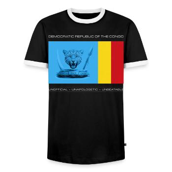 DRC BOLD UNOFFICIAL FLAG - Men's Ringer Shirt - black/white - Front - AI Model Female 172 light (172cm) & AI Model Male 178 light (178cm)