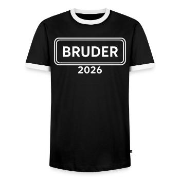 Annonce de frère ou sœur fier 2026 - T-shirt contrasté Homme - noir/blanc - Devant - AI Model Female 172 light (172cm) & AI Model Male 178 light (178cm)