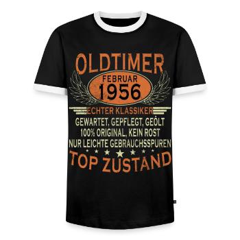 Voiture classique Février 1956 Homme 70e anniversaire - T-shirt contrasté Homme - noir/blanc - Devant - AI Model Female 172 light (172cm) & AI Model Male 178 light (178cm)