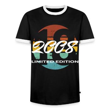 18th Birthday 2008 Boys and Girls Gift - Men's Ringer Shirt - black/white - Front - AI Model Female 172 light (172cm) & AI Model Male 178 light (178cm)