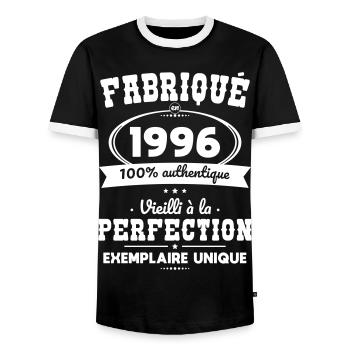 Hergestellt 1996 – Perfekt gereift - Männer Kontrast-T-Shirt - Schwarz/Weiß - Vorne - AI Model Female 172 light (172cm) & AI Model Male 178 light (178cm)