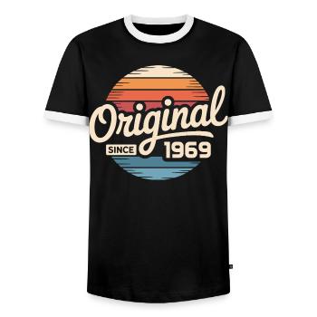 Vintage 1969 Vintage Birthday Gift 1969 - Men's Ringer Shirt - black/white - Front - AI Model Female 172 light (172cm) & AI Model Male 178 light (178cm)