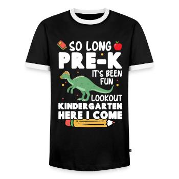  Dinosaur Kindergarten Costume with - Men's Ringer Shirt - black/white - Front - AI Model Female 172 light (172cm) & AI Model Male 178 light (178cm)