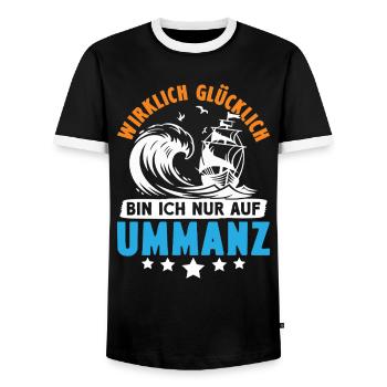 Ostsee Urlaub WIRKLICH GLÜCKLICH BIN ICH NUR AUF - Männer Kontrast-T-Shirt - Schwarz/Weiß - Vorne - AI Model Female 172 light (172cm) & AI Model Male 178 light (178cm)