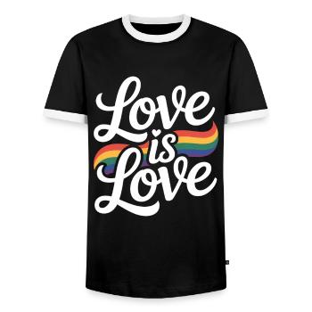 Love is Love Rainbow LGBTQ Pride - Men's Ringer Shirt - black/white - Front - AI Model Female 172 light (172cm) & AI Model Male 178 light (178cm)