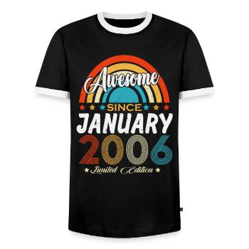 January 2006 Vintage Born Birthday Retro - Men's Ringer Shirt - black/white - Front - AI Model Female 172 light (172cm) & AI Model Male 178 light (178cm)