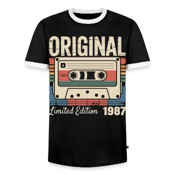 39th Anniversary - Vintage Gift 1987 - Men's Ringer Shirt - black/white - Front - AI Model Female 172 light (172cm) & AI Model Male 178 light (178cm)