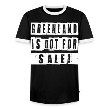 Greenland Is Not For Sale Shirt - Men's Ringer Shirt - black/white - Front - AI Model Female 172 light (172cm) & AI Model Male 178 light (178cm)