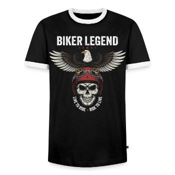 Biker Legend - Live to Ride - Ride to Live - Männer Kontrast-T-Shirt - Schwarz/Weiß - Vorne - AI Model Female 172 light (172cm) & AI Model Male 178 light (178cm)