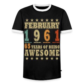 February 1961 Best Gift February 1961 - Men's Ringer Shirt - black/white - Front - AI Model Female 172 light (172cm) & AI Model Male 178 light (178cm)