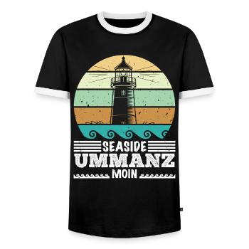 Ostsee Urlaub SEASIDE UMMANZ MOIN Lustiges - Männer Kontrast-T-Shirt - Schwarz/Weiß - Vorne - AI Model Female 172 light (172cm) & AI Model Male 178 light (178cm)