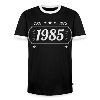 Vintage 1985 Rétro Anniversaire 1985  - T-shirt contrasté Homme - noir/blanc - Devant - AI Model Female 172 light (172cm) & AI Model Male 178 light (178cm)