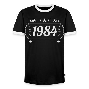Vintage 1984 Rétro Anniversaire 1984  - T-shirt contrasté Homme - noir/blanc - Devant - AI Model Female 172 light (172cm) & AI Model Male 178 light (178cm)