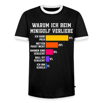 warum ich beim minigolf verliere minigolfer - Männer Kontrast-T-Shirt - Schwarz/Weiß - Vorne - AI Model Female 172 light (172cm) & AI Model Male 178 light (178cm)