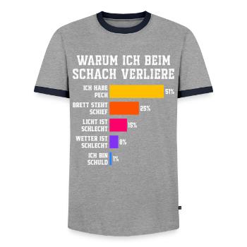 Why I lose at squash Squash - Men's Ringer Shirt - grey/navy  - Front - AI Model Female 172 light (172cm) & AI Model Male 178 light (178cm)