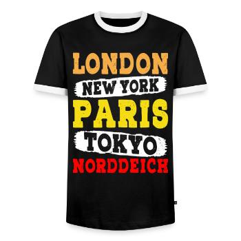 Vacances à la mer du Nord LONDRES NEW YORK PARIS TOKYO - T-shirt contrasté Homme - noir/blanc - Devant - AI Model Female 172 light (172cm) & AI Model Male 178 light (178cm)