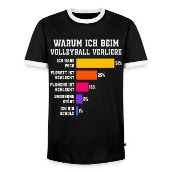 Pourquoi je perds en escrime Escrime - T-shirt contrasté Homme - noir/blanc - Devant - AI Model Female 172 light (172cm) & AI Model Male 178 light (178cm)