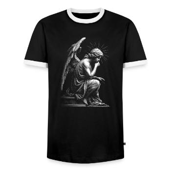 Angel Silhouette Engraving - Men's Ringer Shirt - black/white - Front - AI Model Female 172 light (172cm) & AI Model Male 178 light (178cm)