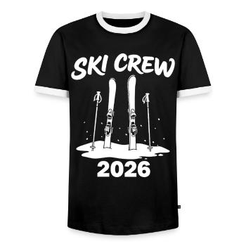 SKI CREW Winter holiday and après-ski outfit - Men's Ringer Shirt - black/white - Front - AI Model Female 172 light (172cm) & AI Model Male 178 light (178cm)