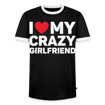 Ich liebe das Valentinstagsgeschenk meiner verrückten Freundin - Männer Kontrast-T-Shirt - Schwarz/Weiß - Vorne - AI Model Female 172 light (172cm) & AI Model Male 178 light (178cm)