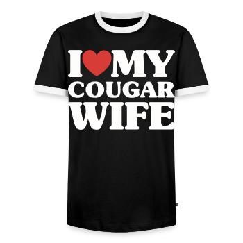 I Love My Cougar Wife Valentine's Day Gift Humor - Men's Ringer Shirt - black/white - Front - AI Model Female 172 light (172cm) & AI Model Male 178 light (178cm)