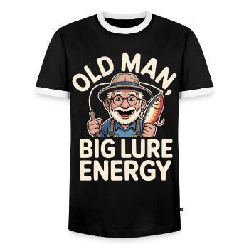 Old Man Big Lure Energy Lustiger Angler Opa - Männer Kontrast-T-Shirt - Schwarz/Weiß - Vorne - AI Model Female 172 light (172cm) & AI Model Male 178 light (178cm)