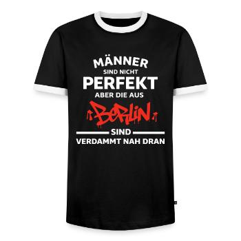 Männer aus Berlin Spruch - Männer Kontrast-T-Shirt - Schwarz/Weiß - Vorne - AI Model Female 172 light (172cm) & AI Model Male 178 light (178cm)