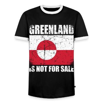 Greenland Is Not For Sale - Men's Ringer Shirt - black/white - Front - AI Model Female 172 light (172cm) & AI Model Male 178 light (178cm)
