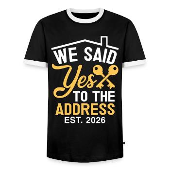 We Said Yes to The Address 2026 - Men's Ringer Shirt - black/white - Front - AI Model Female 172 light (172cm) & AI Model Male 178 light (178cm)