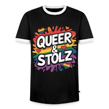 Queer und stolz Regenbogen LGBTQ Pride - Männer Kontrast-T-Shirt - Schwarz/Weiß - Vorne - AI Model Female 172 light (172cm) & AI Model Male 178 light (178cm)