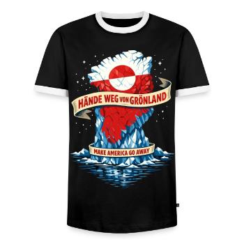 International Law Greenland Hands Away Gift - Men's Ringer Shirt - black/white - Front - AI Model Female 172 light (172cm) & AI Model Male 178 light (178cm)
