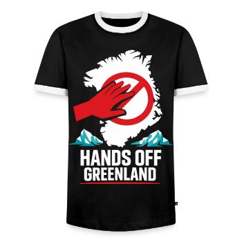 Hands Off Greenland Funny Gift - Men's Ringer Shirt - black/white - Front - AI Model Female 172 light (172cm) & AI Model Male 178 light (178cm)
