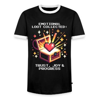 Emotional Loot | Progress in Social Work - Men's Ringer Shirt - black/white - Front - AI Model Female 172 light (172cm) & AI Model Male 178 light (178cm)