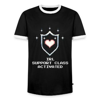 Support Class IRL | Solidité du travail social - T-shirt contrasté Homme - noir/blanc - Devant - AI Model Female 172 light (172cm) & AI Model Male 178 light (178cm)