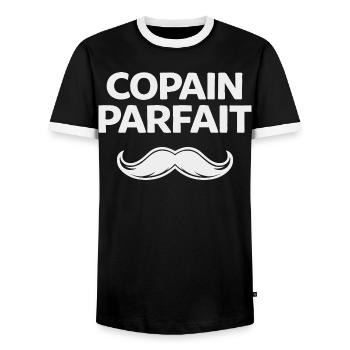 Copain parfait humour cadeau homme moustache - T-shirt contrasté Homme - noir/blanc - Devant - AI Model Female 172 light (172cm) & AI Model Male 178 light (178cm)