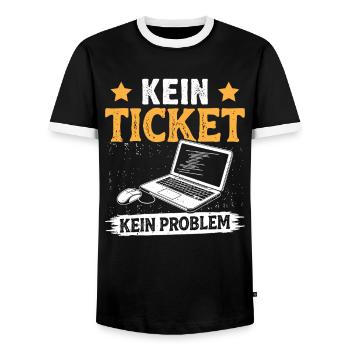 Nerd Computer NO TICKET NO PROBLEM FUNNY - Men's Ringer Shirt - black/white - Front - AI Model Female 172 light (172cm) & AI Model Male 178 light (178cm)