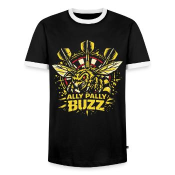 Ally Pally Buzz | Dart Bee - Men's Ringer Shirt - black/white - Front - AI Model Female 172 light (172cm) & AI Model Male 178 light (178cm)