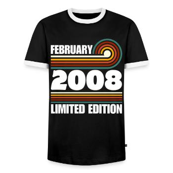 Limited Edition 2008 18th Birthday Gift - Men's Ringer Shirt - black/white - Front - AI Model Female 172 light (172cm) & AI Model Male 178 light (178cm)