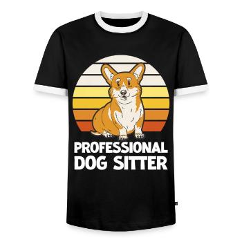 Corgi Professional Dog Sitter Retro - Men's Ringer Shirt - black/white - Front - AI Model Female 172 light (172cm) & AI Model Male 178 light (178cm)