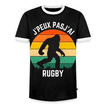 Sasquatch Rugby Retro Sun - Men's Ringer Shirt - black/white - Front - AI Model Female 172 light (172cm) & AI Model Male 178 light (178cm)