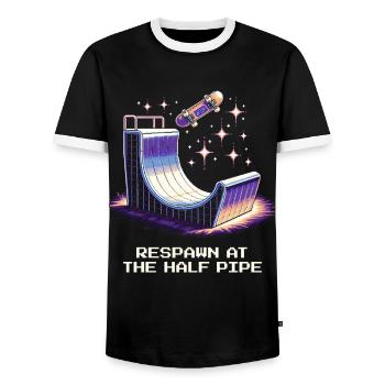 Respawn an der Halfpipe | Skateboard - Männer Kontrast-T-Shirt - Schwarz/Weiß - Vorne - AI Model Female 172 light (172cm) & AI Model Male 178 light (178cm)