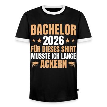 Bachelor 2026 Lange Ackern - Bachelor's Degree - Men's Ringer Shirt - black/white - Front - AI Model Female 172 light (172cm) & AI Model Male 178 light (178cm)