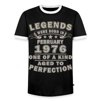 50th Birthday Gift Husband Original February 1976 - Men's Ringer Shirt - black/white - Front - AI Model Female 172 light (172cm) & AI Model Male 178 light (178cm)