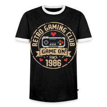 Vintage 1986 Birthday 1986 Gift 1986 - Men's Ringer Shirt - black/white - Front - AI Model Female 172 light (172cm) & AI Model Male 178 light (178cm)