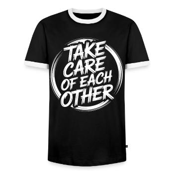 Prenez soin les uns des autres - T-shirt contrasté Homme - noir/blanc - Devant - AI Model Female 172 light (172cm) & AI Model Male 178 light (178cm)