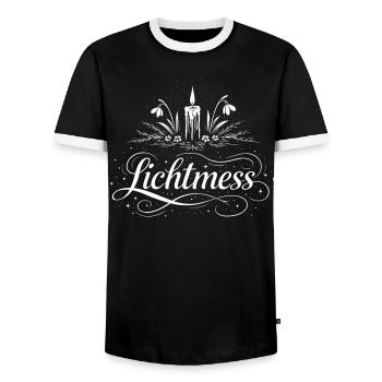 Candlemas Candle & Snowdrop Symbol - Men's Ringer Shirt - black/white - Front - AI Model Female 172 light (172cm) & AI Model Male 178 light (178cm)