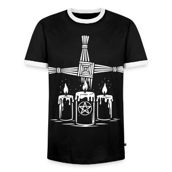 Imbolc Brigid Cross with ritual candles - Men's Ringer Shirt - black/white - Front - AI Model Female 172 light (172cm) & AI Model Male 178 light (178cm)